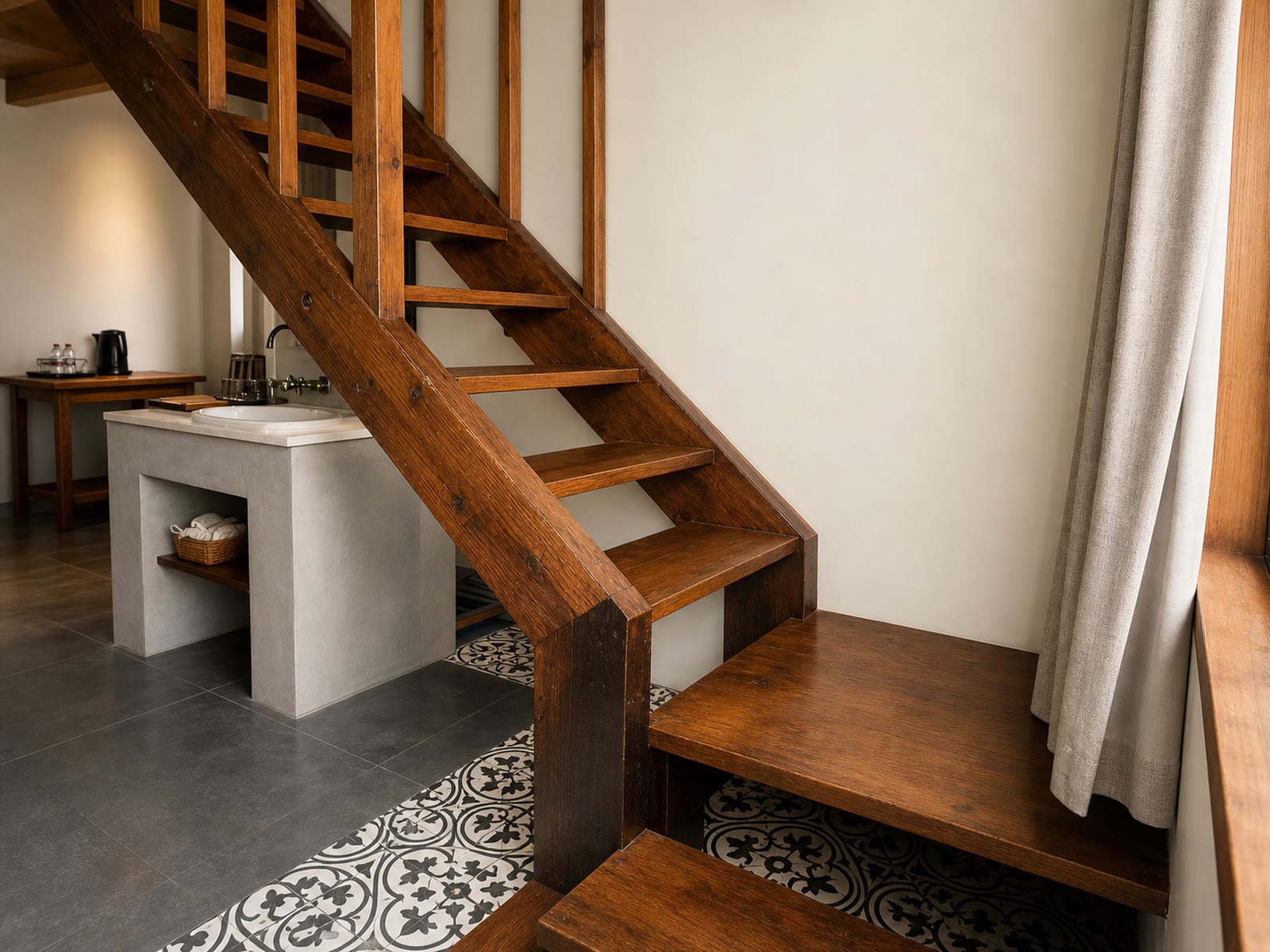 Loft King Room: Wooden stairs to the loft