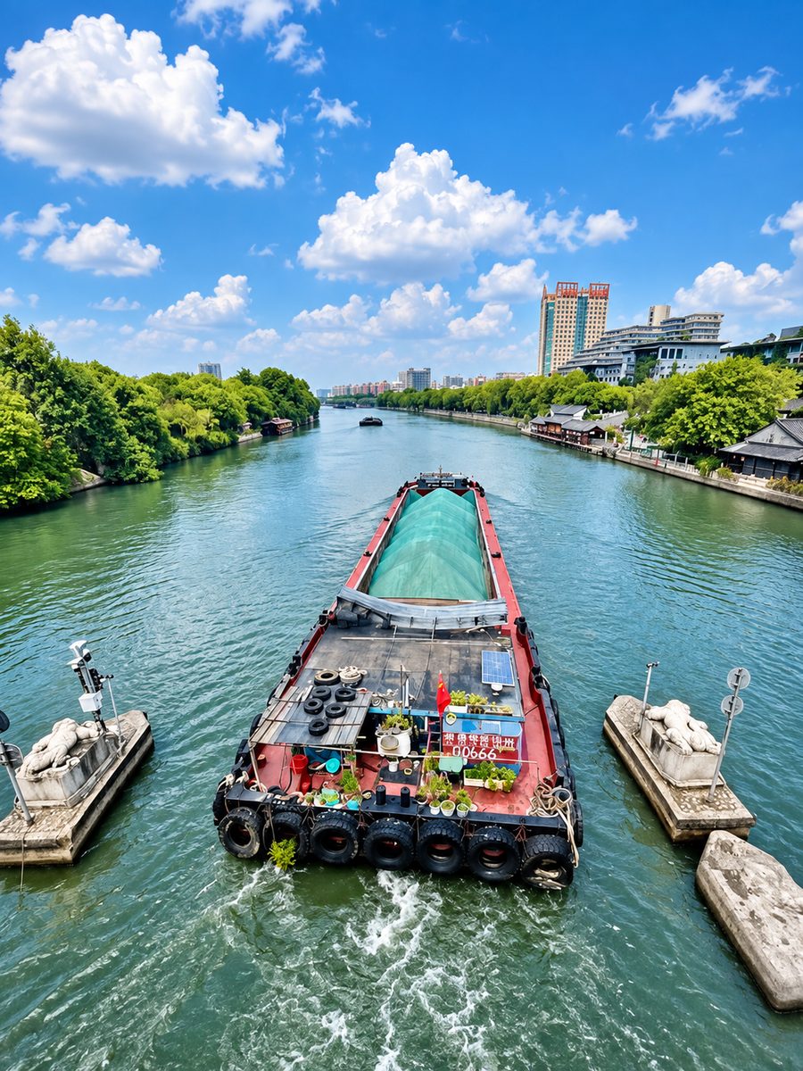 Boats on the canal seen from Gongchen Bridge